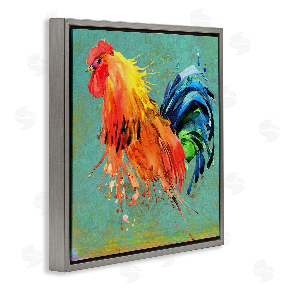 Urban Abstract Rooster Splash Grey Floating Frame Canvas Wall Art, Home Decor by Karen Smith