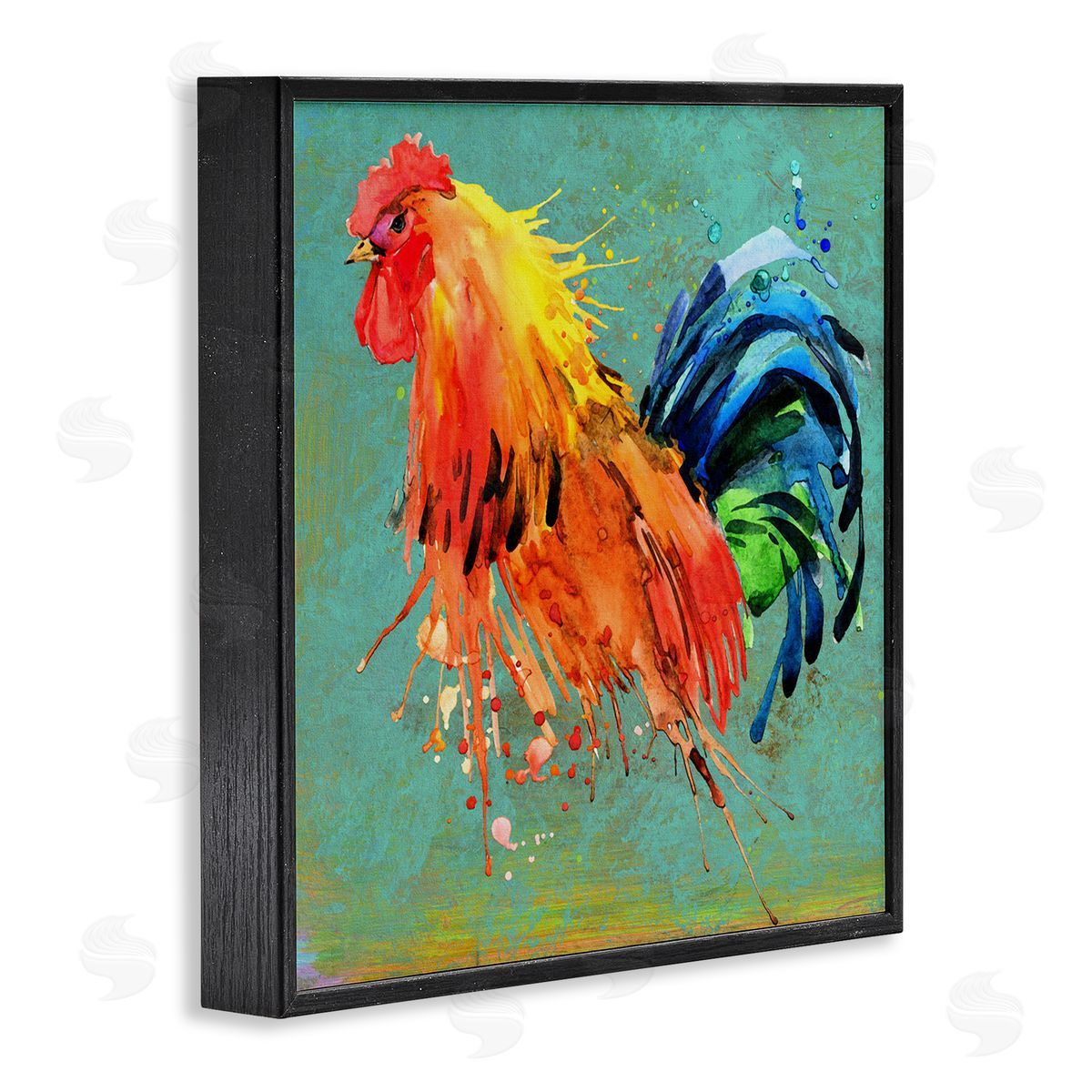 Urban Abstract Rooster Splash Black Frame Print Wall Art, Home Decor by Karen Smith