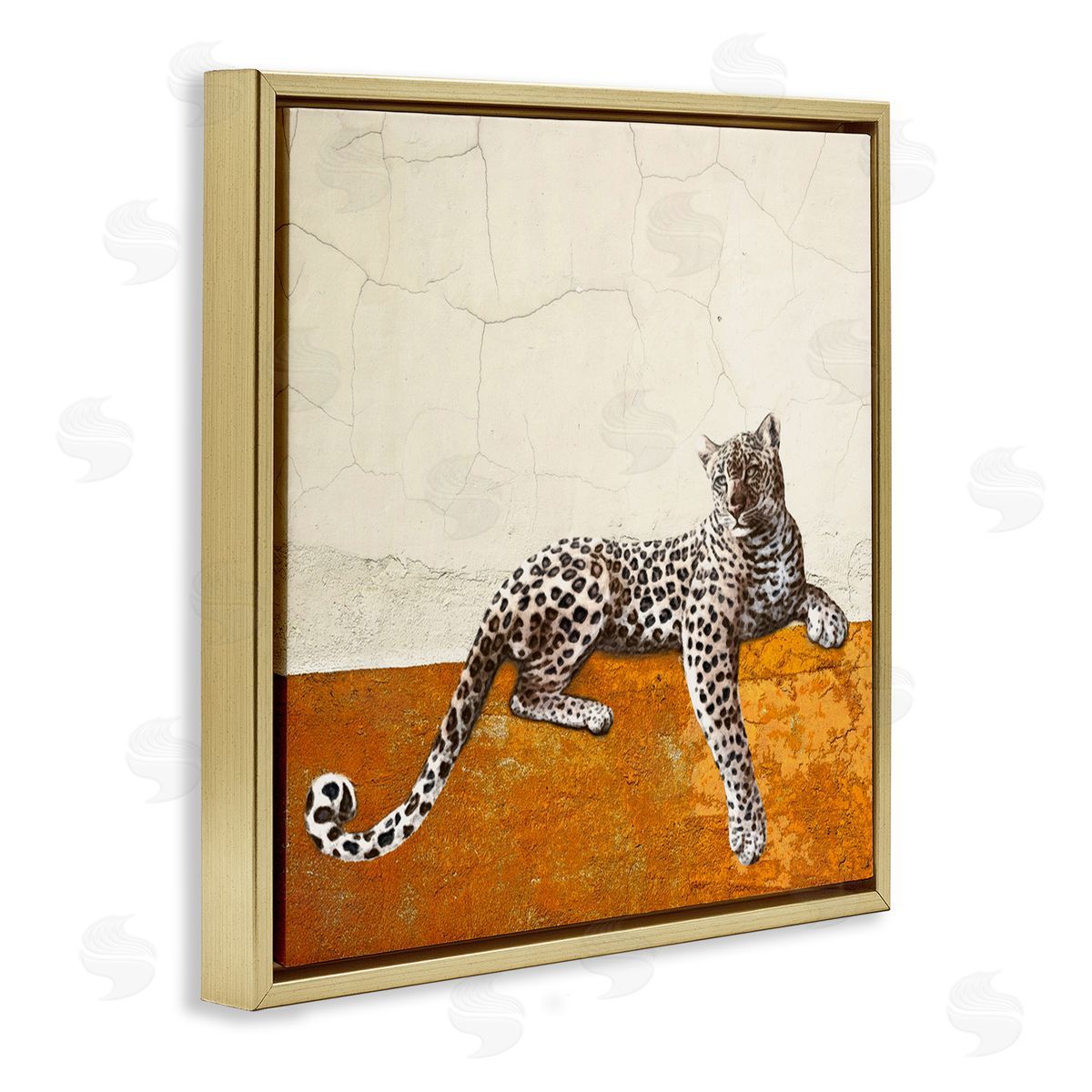 Leopard Wildlife Portrait Gold Floating Frame Canvas Wall Art, Home Decor by Karen Smith