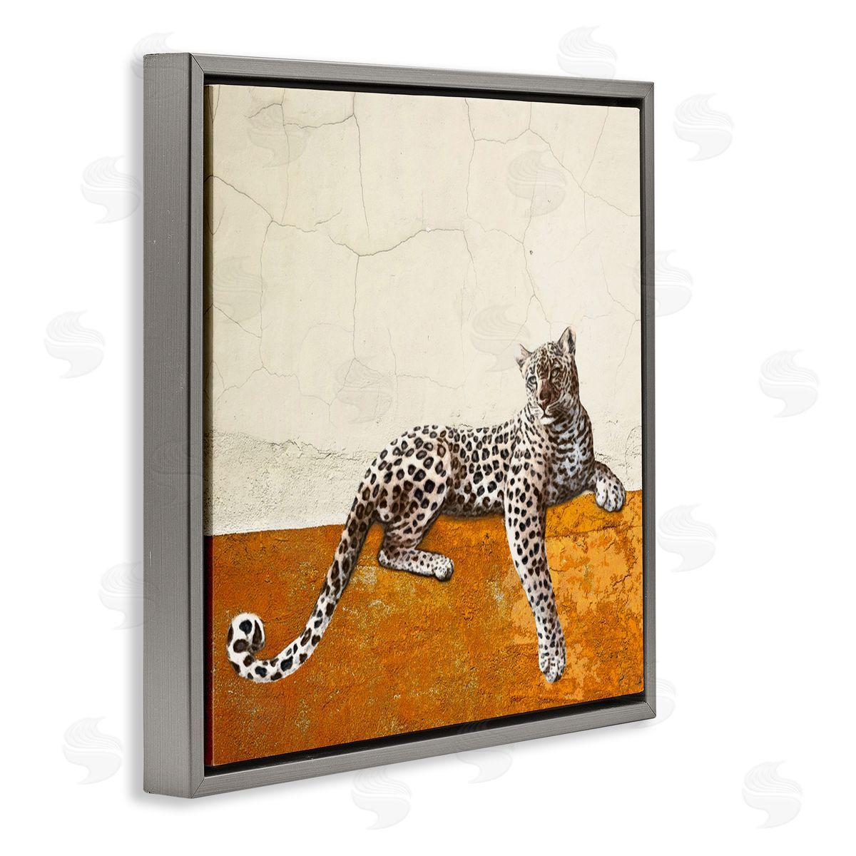 Leopard Wildlife Portrait Grey Floating Frame Canvas Wall Art, Home Decor by Karen Smith
