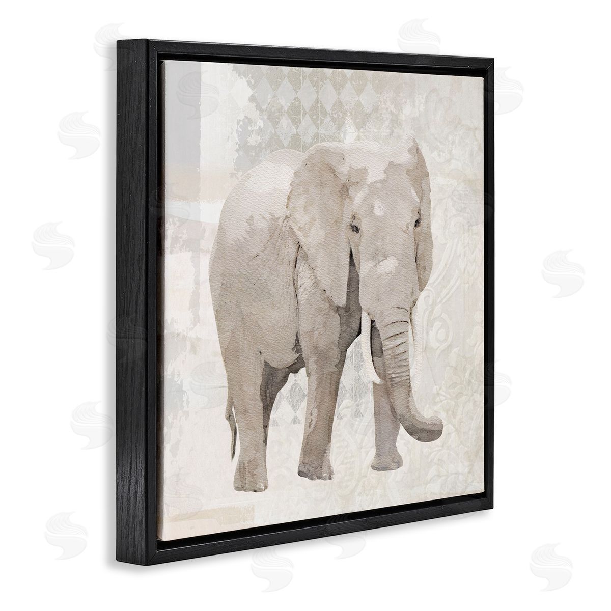 Karen Smith Patterned Elephant Vintage Collage Black Floating Frame Canvas Wall Art Print