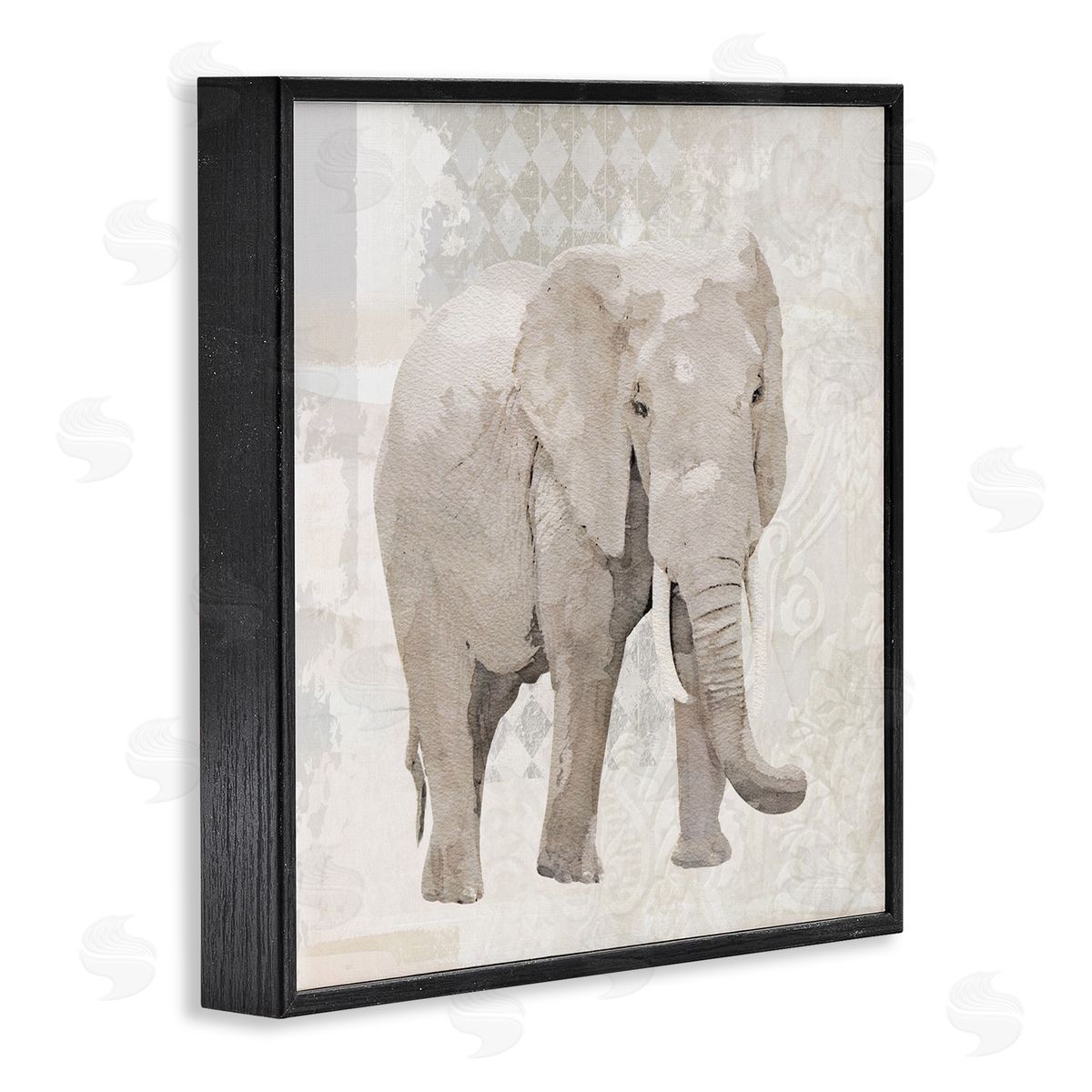 Karen Smith Patterned Elephant Vintage Collage Black Framed Glicee Wall Art Print