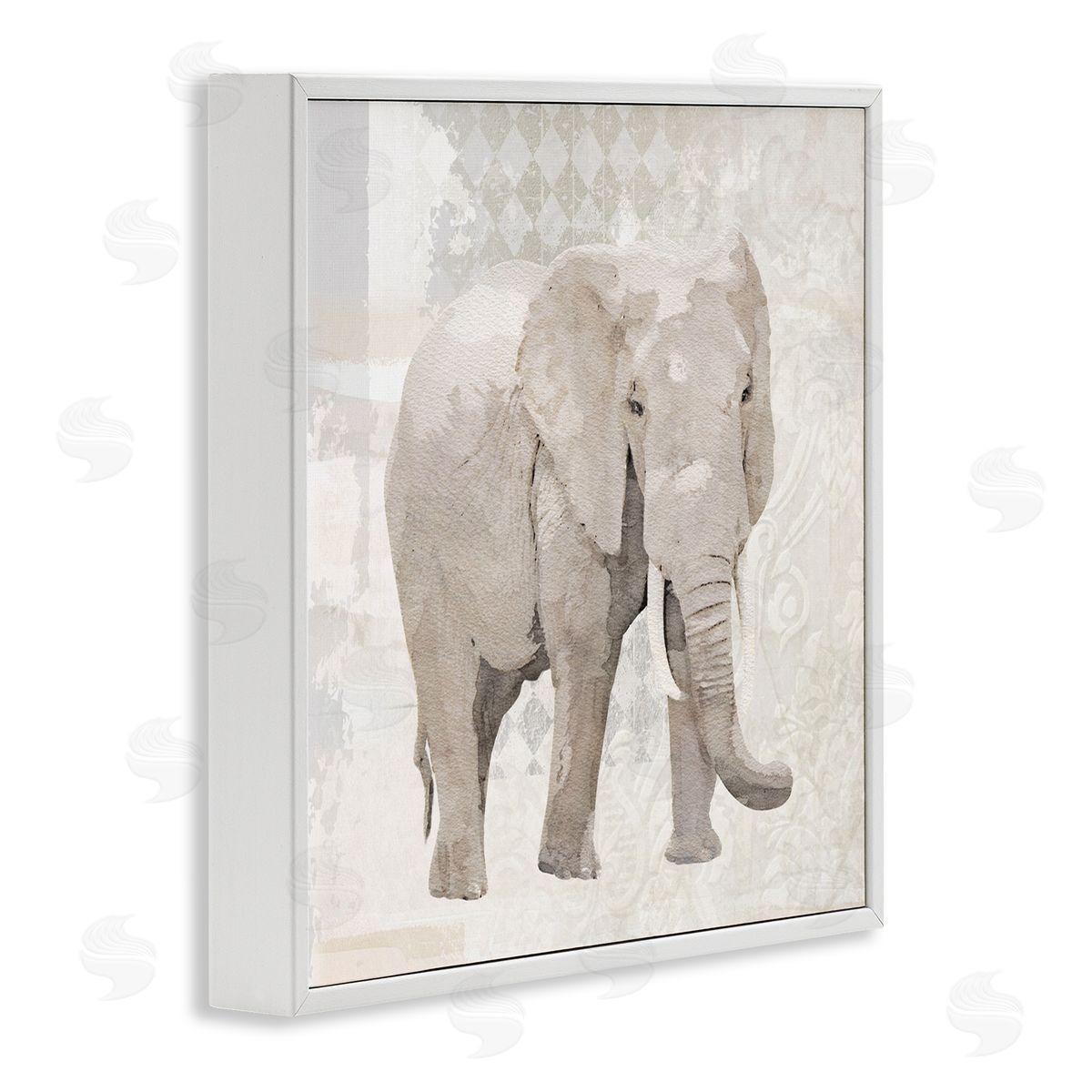 Karen Smith Patterned Elephant Vintage Collage White Framed Glicee Wall Art Print
