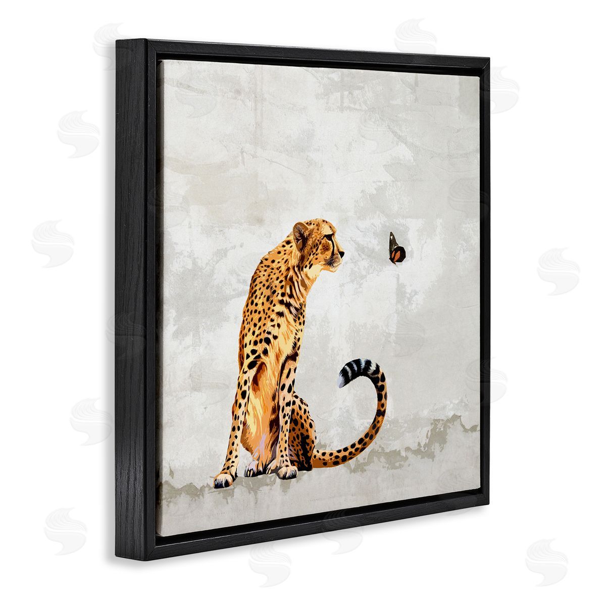 Karen Smith Cheetah & Butterfly Abstract Nature Black Floating Frame Canvas Wall Art Print