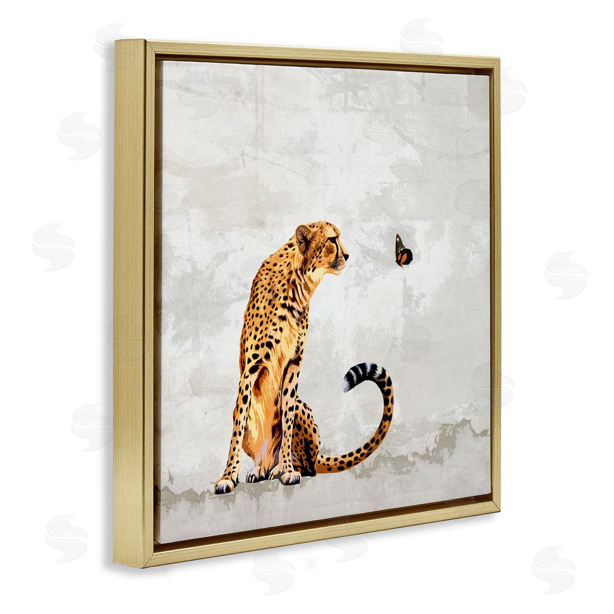 Karen Smith Cheetah & Butterfly Abstract Nature Gold Floating Frame Canvas Wall Art Print