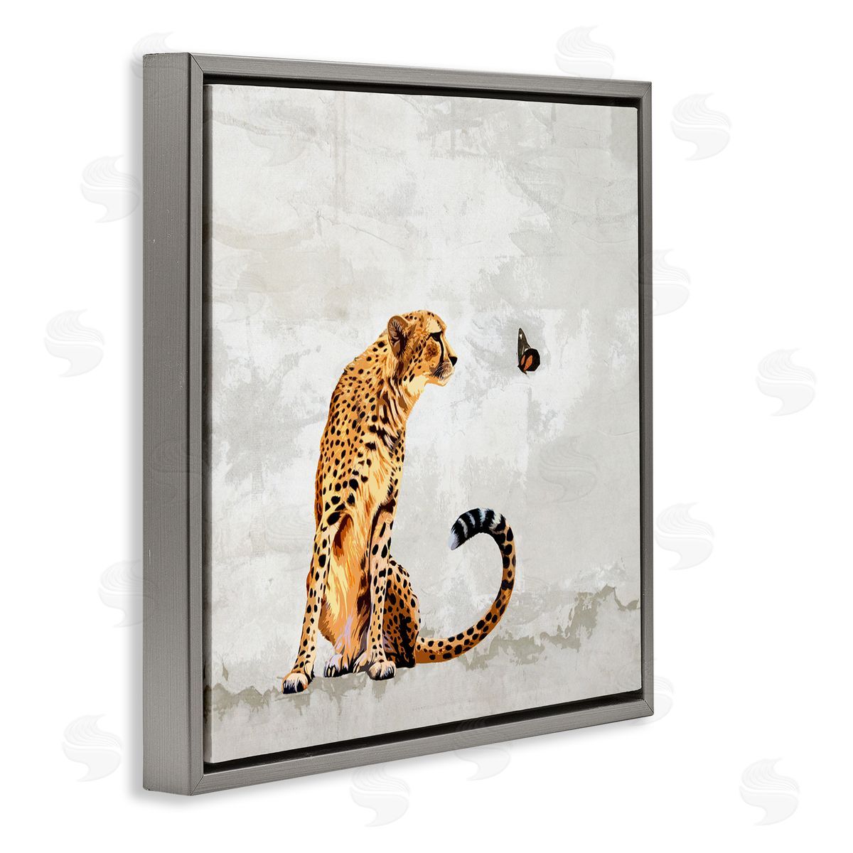 Karen Smith Cheetah & Butterfly Abstract Nature Gray Floating Frame Canvas Wall Art Print