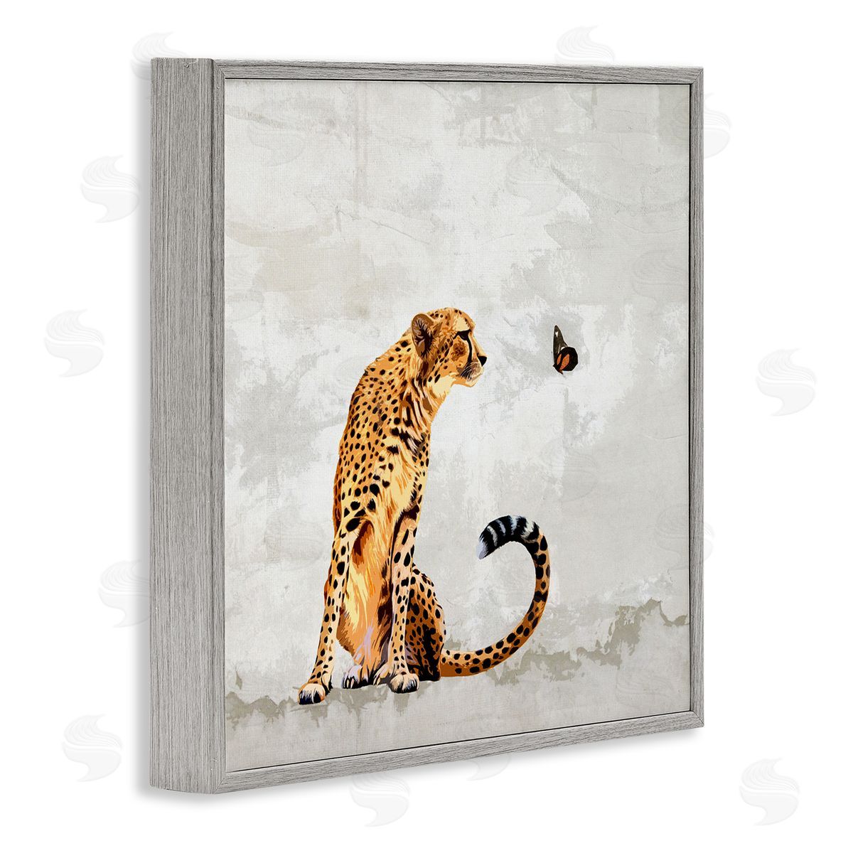 Karen Smith Cheetah & Butterfly Abstract Nature Gray Framed Glicee Wall Art Print