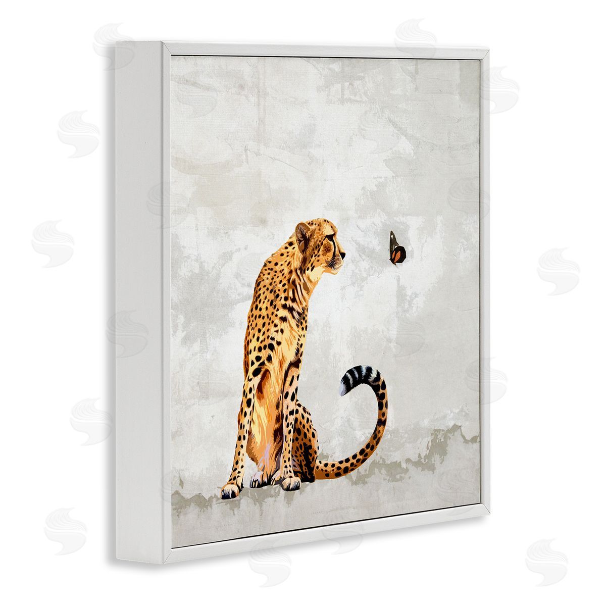 Karen Smith Cheetah & Butterfly Abstract Nature White Framed Glicee Wall Art Print