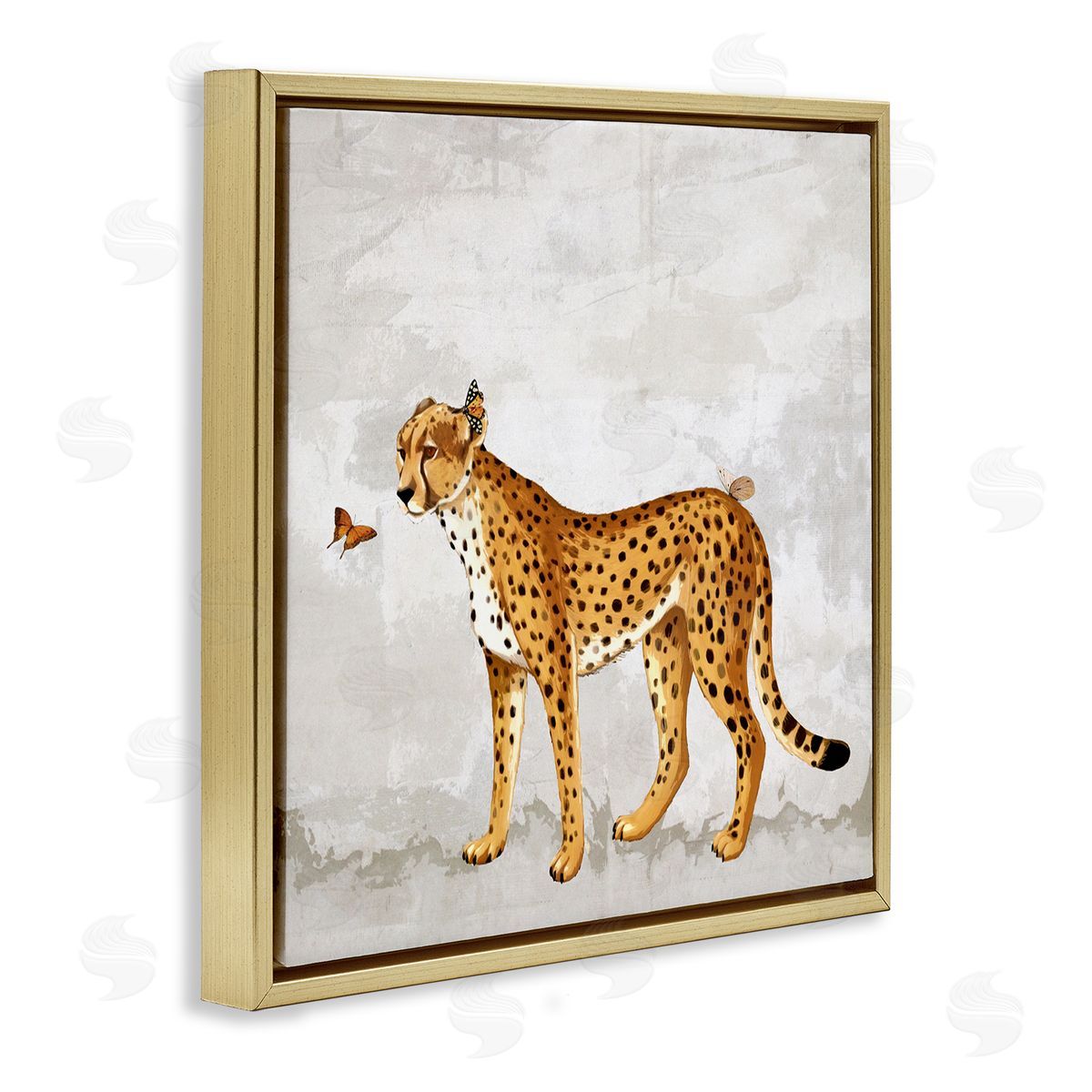 Karen Smith Beast & Butterfly Leopard Wildlife Gold Floating Frame Canvas Wall Art Print