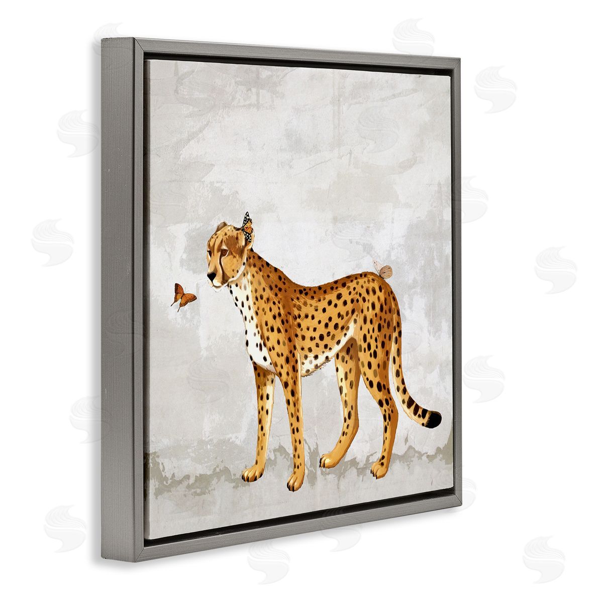 Karen Smith Beast & Butterfly Leopard Wildlife Gray Floating Frame Canvas Wall Art Print