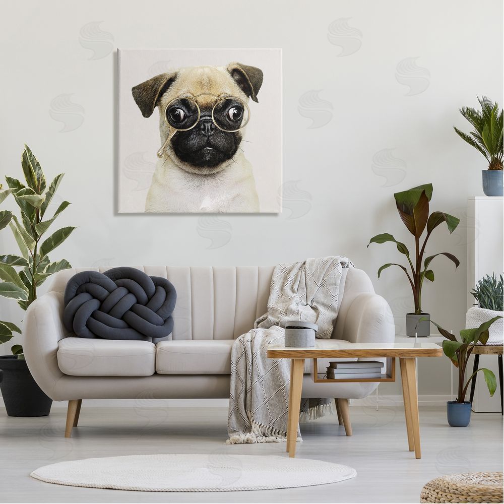 Karen Smith Fun Pug Vintage Glasses  Canvas Wall Art in Room