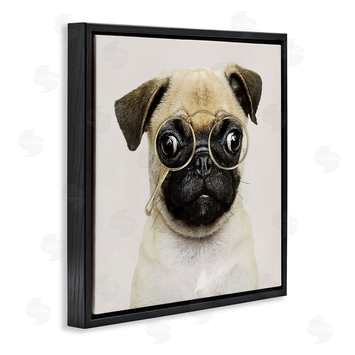 Karen Smith Fun Pug Vintage Glasses  Black Floating Frame Canvas Wall Art Print