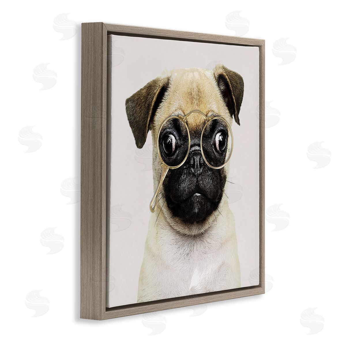 Karen Smith Fun Pug Vintage Glasses  Brown Floating Frame Canvas Wall Art Print