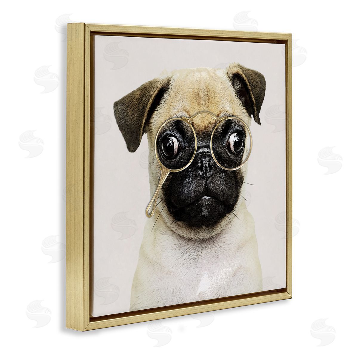 Karen Smith Fun Pug Vintage Glasses  Gold Floating Frame Canvas Wall Art Print