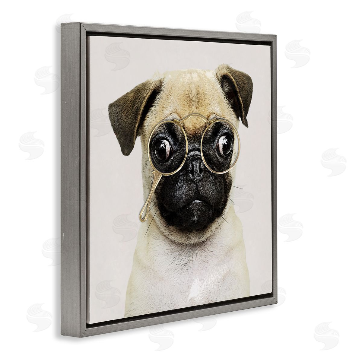 Karen Smith Fun Pug Vintage Glasses  Gray Floating Frame Canvas Wall Art Print