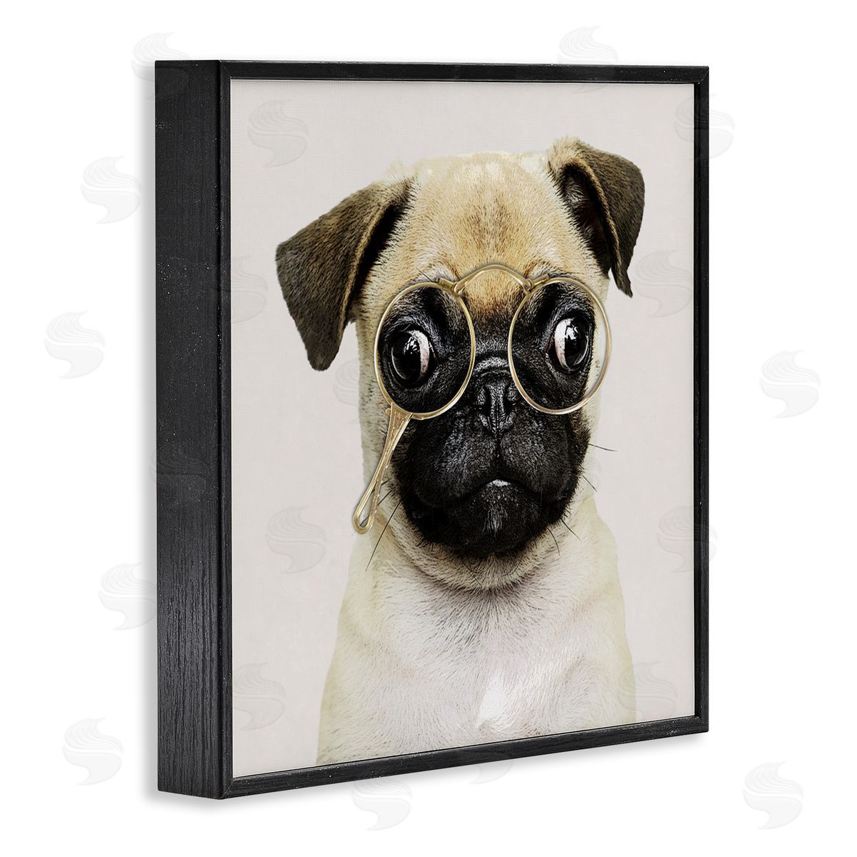 Karen Smith Fun Pug Vintage Glasses  Black Framed Glicee Wall Art Print