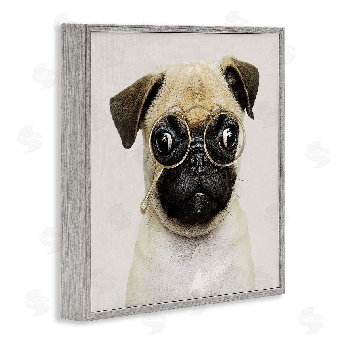 Karen Smith Fun Pug Vintage Glasses  Gray Framed Glicee Wall Art Print