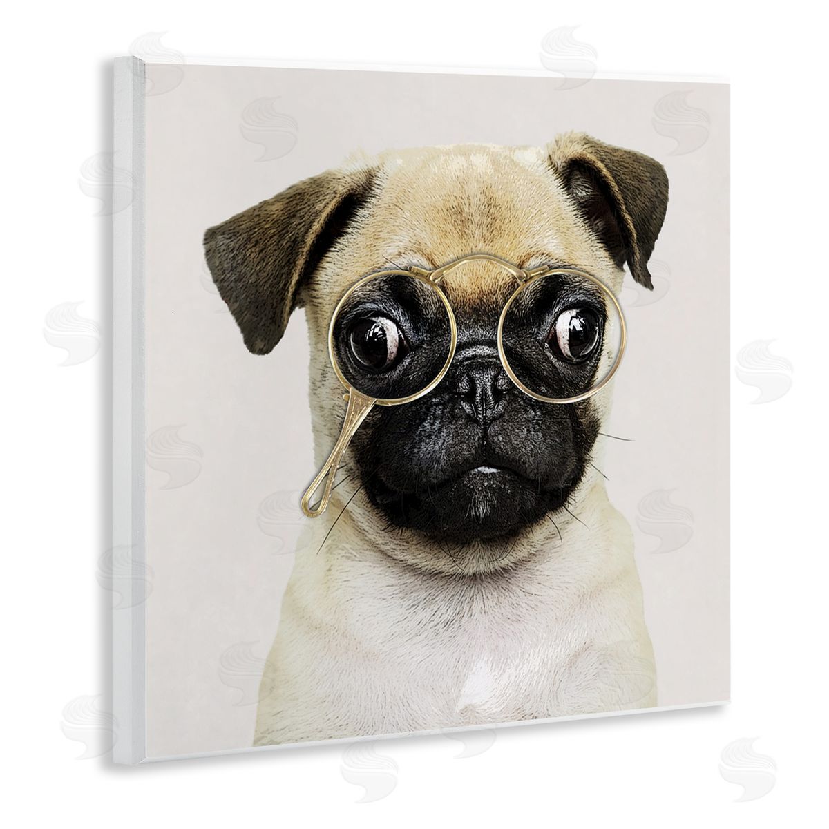 Karen Smith Fun Pug Vintage Glasses  Wooden Wall Plaque Art Print
