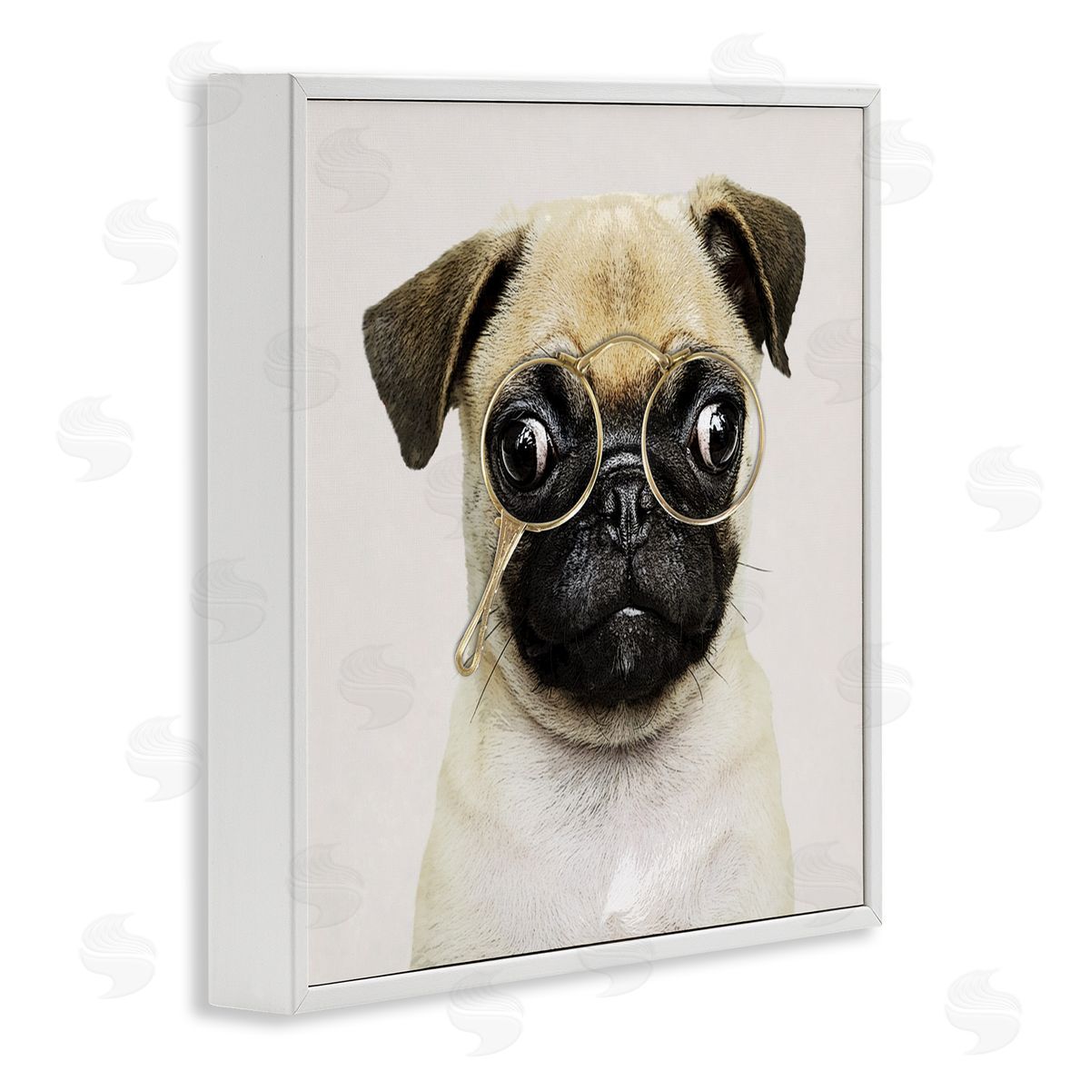Karen Smith Fun Pug Vintage Glasses  White Framed Glicee Wall Art Print