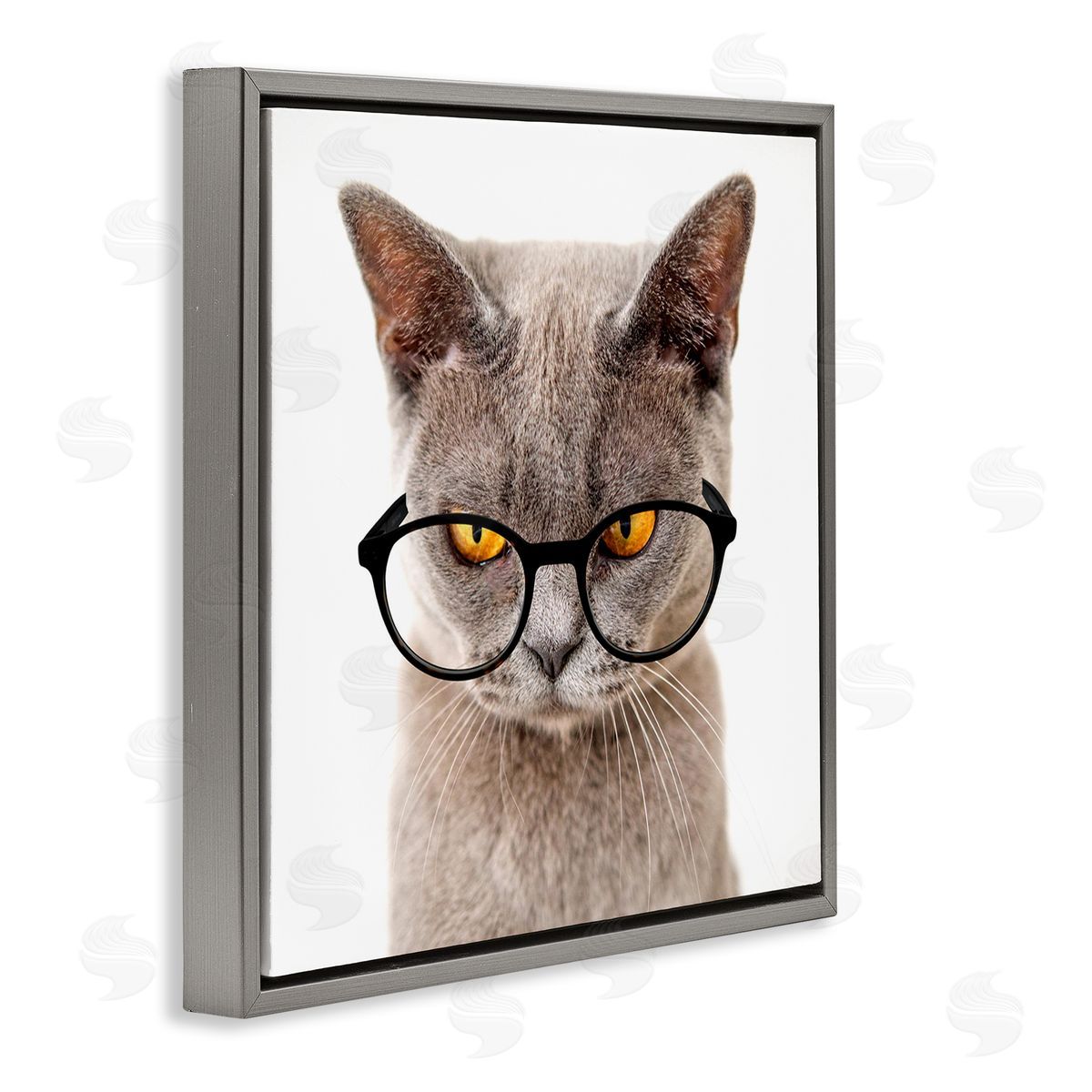 Karen Smith Cat Face Hipster Glasses Gray Floating Frame Canvas Wall Art Print