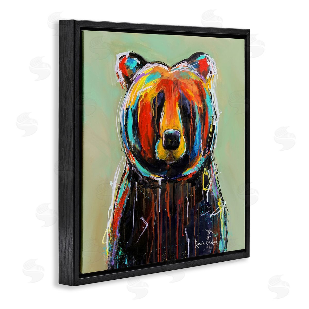Karrie Evenson Abstract Urban Bear Graffiti Black Floating Frame Canvas Wall Art Print