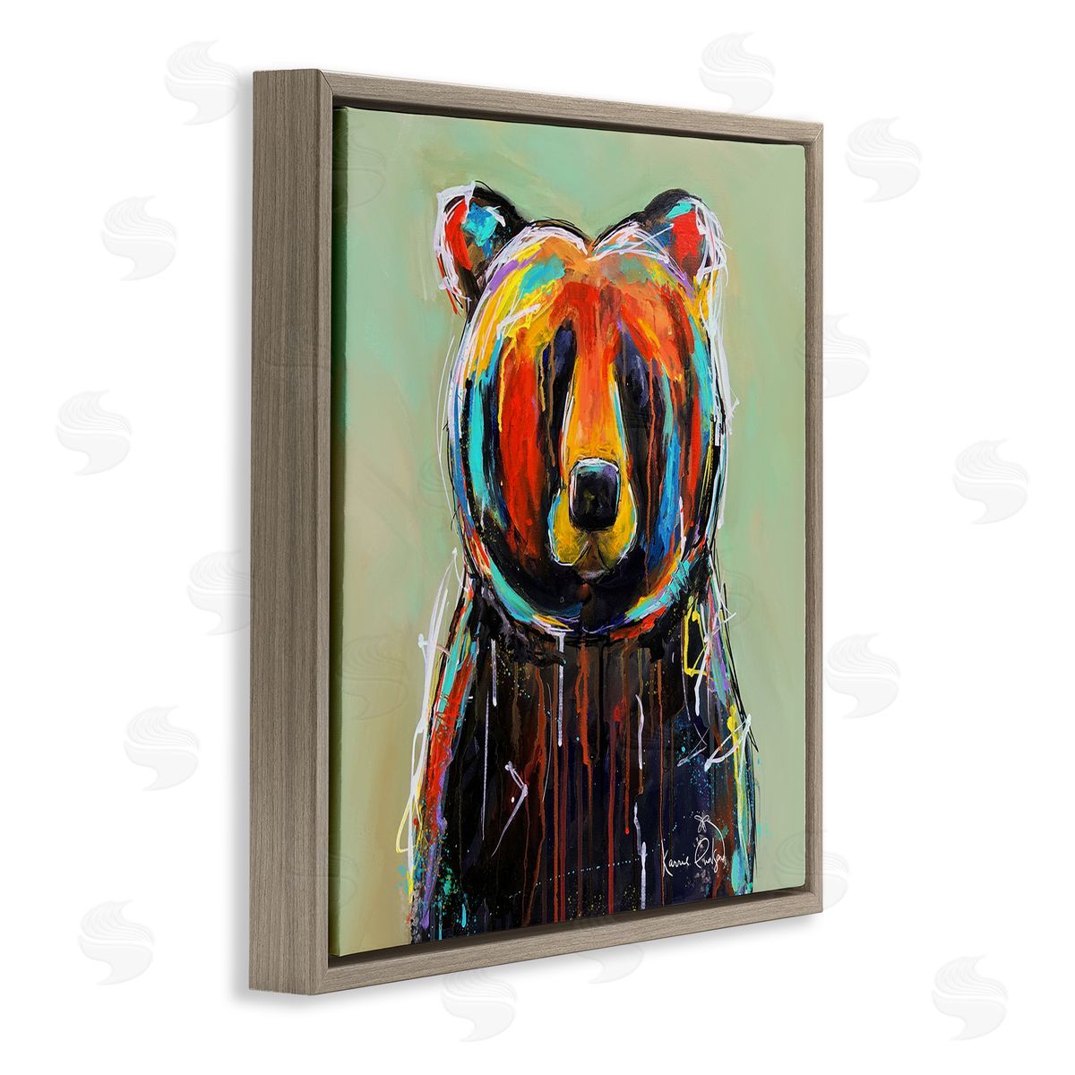 Karrie Evenson Abstract Urban Bear Graffiti Brown Floating Frame Canvas Wall Art Print