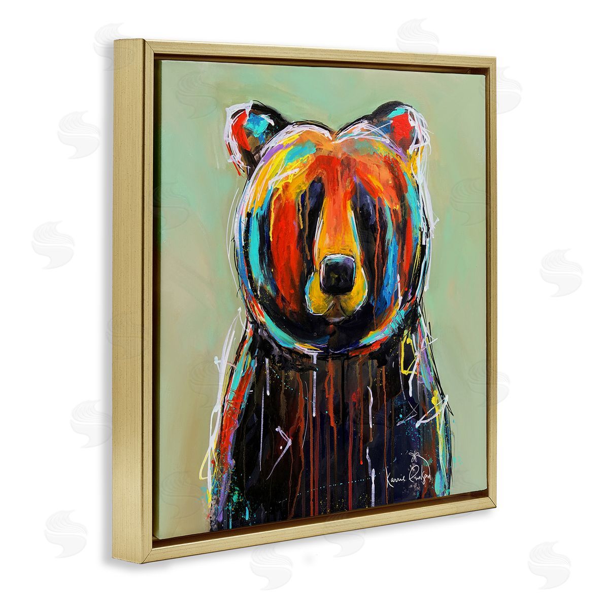 Karrie Evenson Abstract Urban Bear Graffiti Gold Floating Frame Canvas Wall Art Print