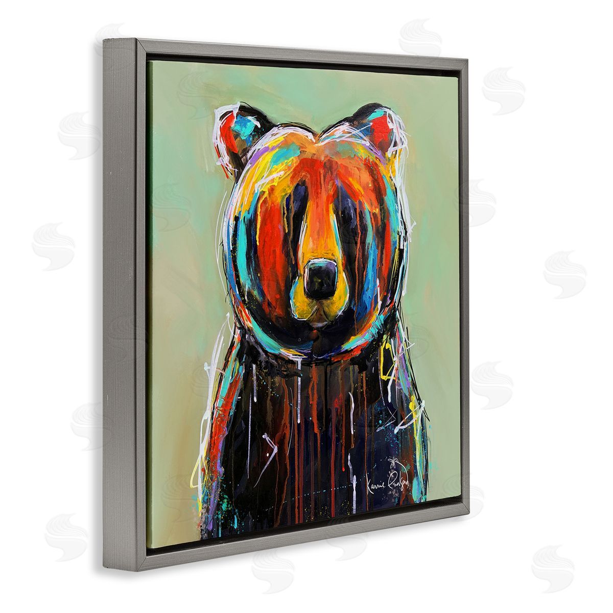 Karrie Evenson Abstract Urban Bear Graffiti Gray Floating Frame Canvas Wall Art Print