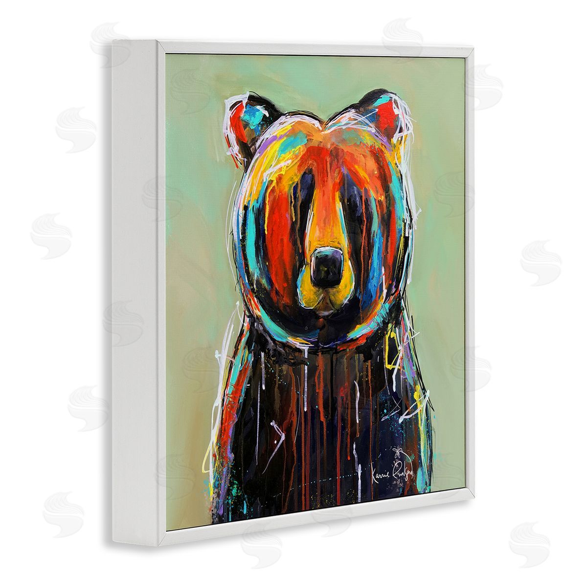 Karrie Evenson Abstract Urban Bear Graffiti White Framed Glicee Wall Art Print