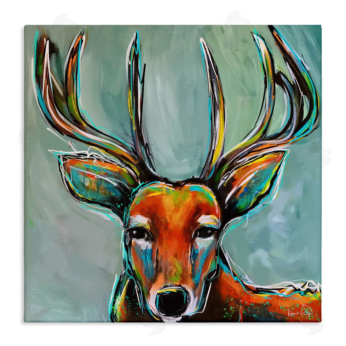 Karrie Evenson Modern Urban Deer Painting Stretched Canvas Wall Art Print