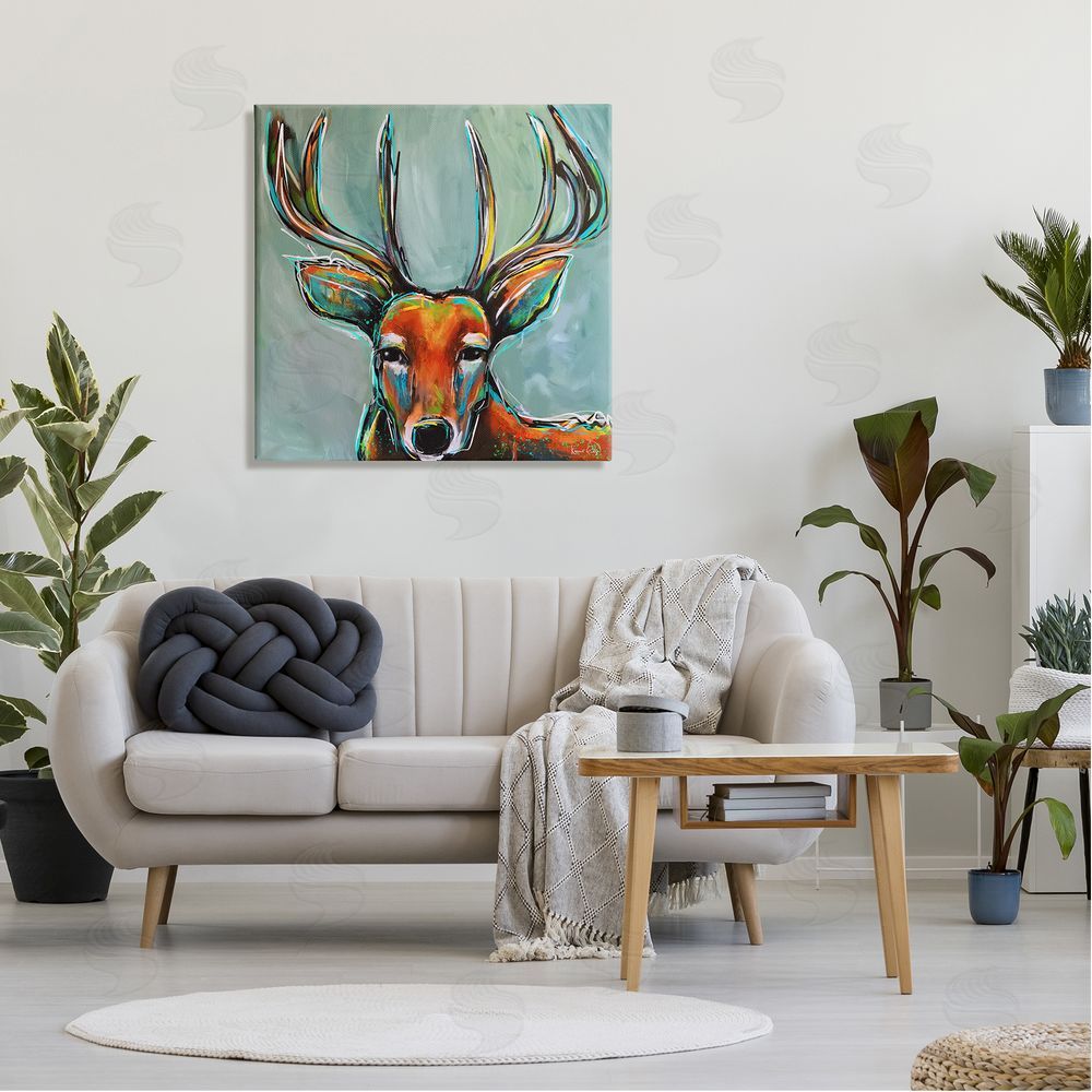 Karrie Evenson Modern Urban Deer Painting Canvas Wall Art in Room
