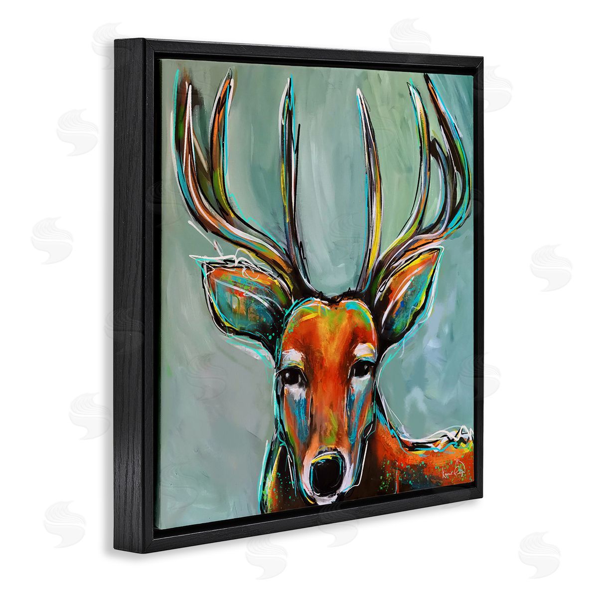 Karrie Evenson Modern Urban Deer Painting Black Floating Frame Canvas Wall Art Print