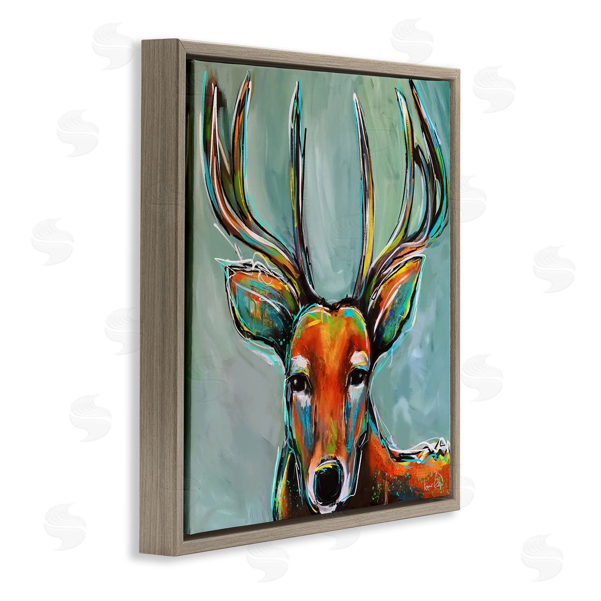 Karrie Evenson Modern Urban Deer Painting Brown Floating Frame Canvas Wall Art Print