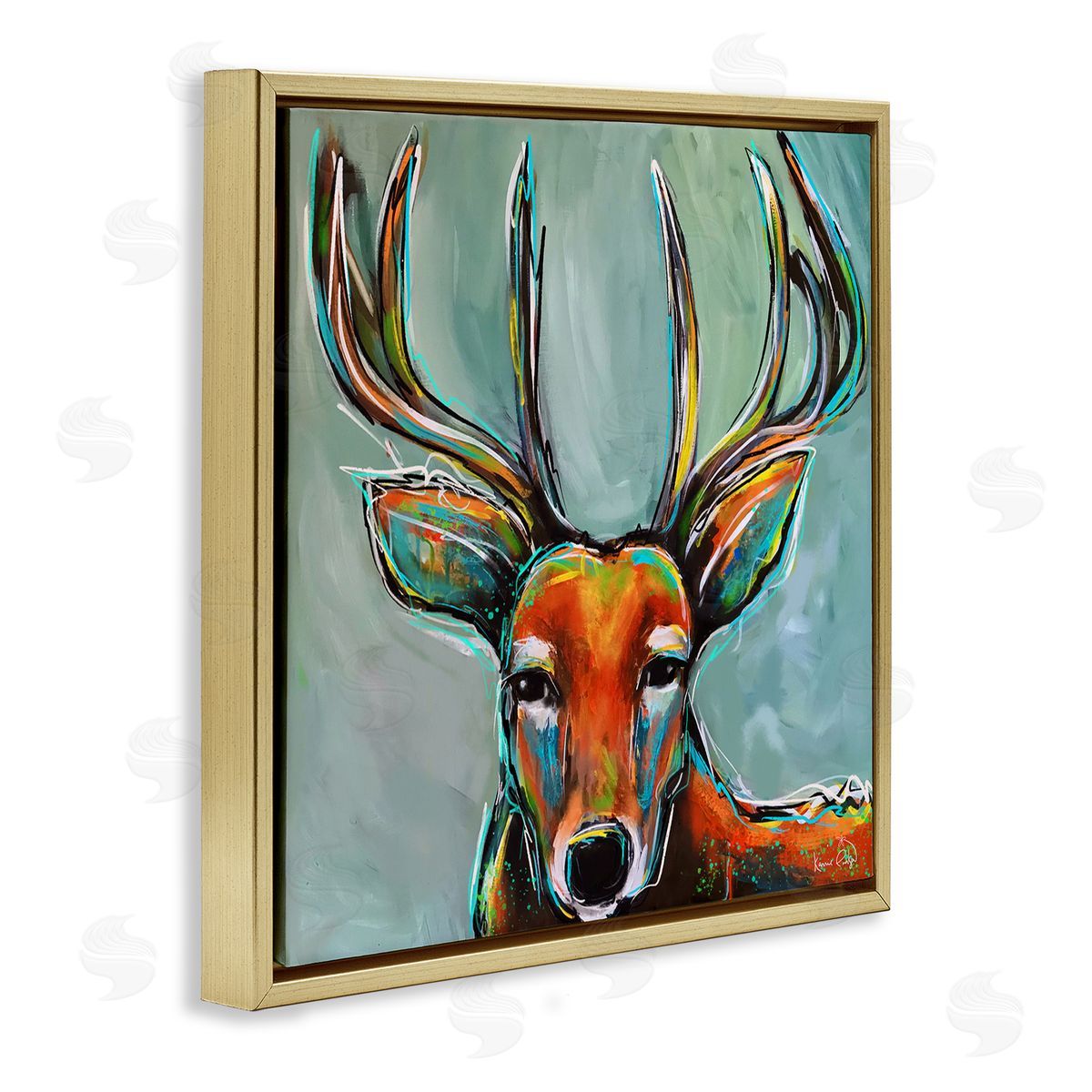 Karrie Evenson Modern Urban Deer Painting Gold Floating Frame Canvas Wall Art Print