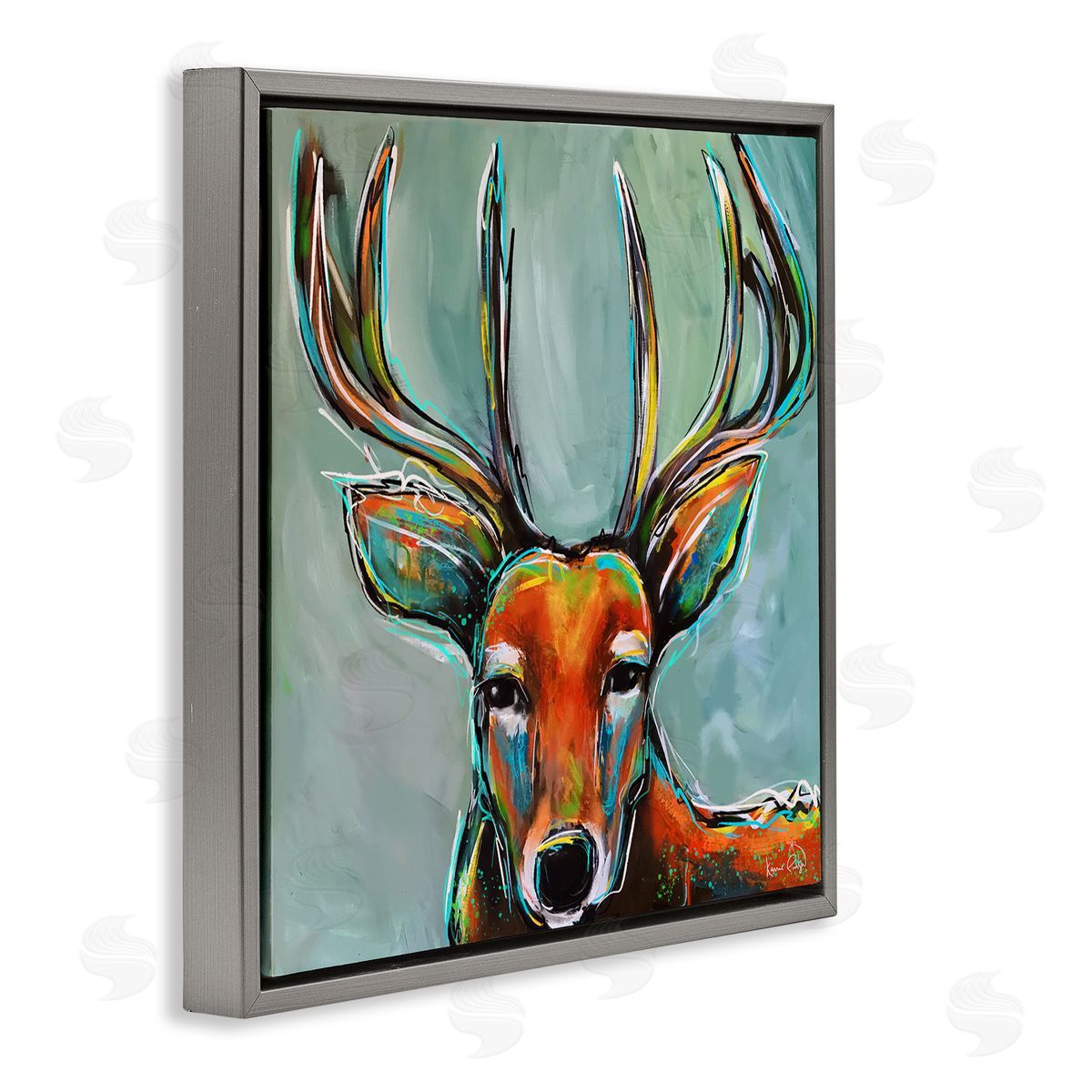Karrie Evenson Modern Urban Deer Painting Gray Floating Frame Canvas Wall Art Print