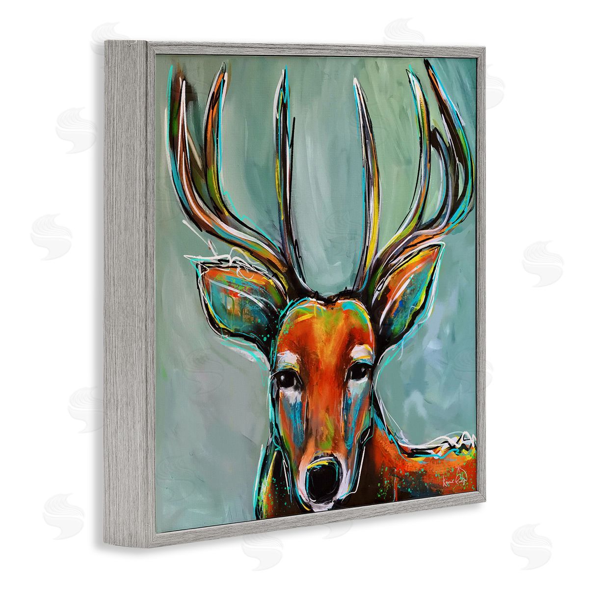 Karrie Evenson Modern Urban Deer Painting Gray Framed Glicee Wall Art Print