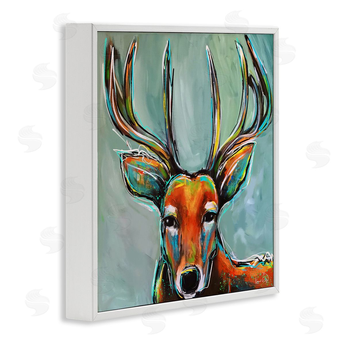 Karrie Evenson Modern Urban Deer Painting White Framed Glicee Wall Art Print