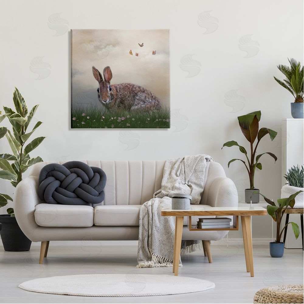 Kelley Parker Spring Rabbit Meadow Butterflies Canvas Wall Art in Room