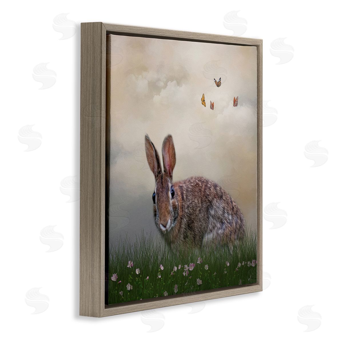 Kelley Parker Spring Rabbit Meadow Butterflies Brown Floating Frame Canvas Wall Art Print
