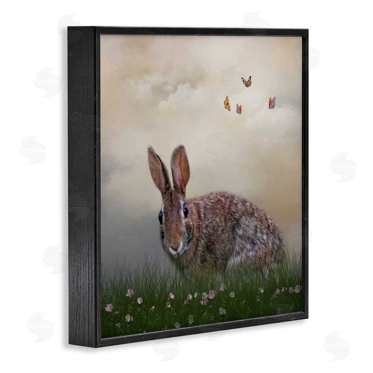 Kelley Parker Spring Rabbit Meadow Butterflies Black Framed Glicee Wall Art Print