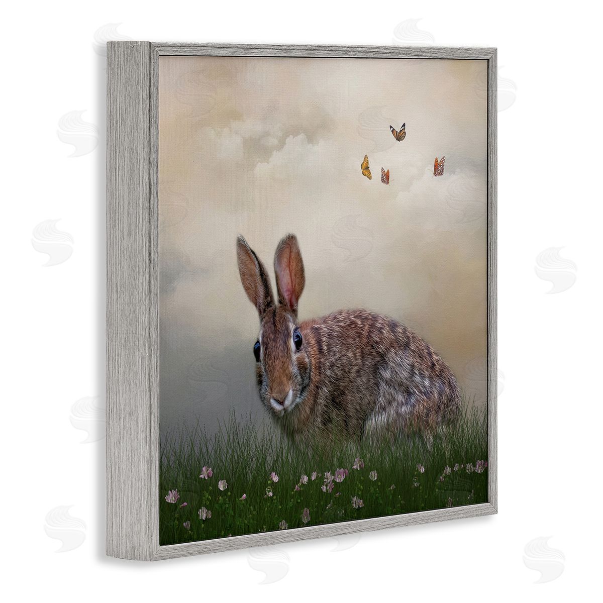 Kelley Parker Spring Rabbit Meadow Butterflies Gray Framed Glicee Wall Art Print