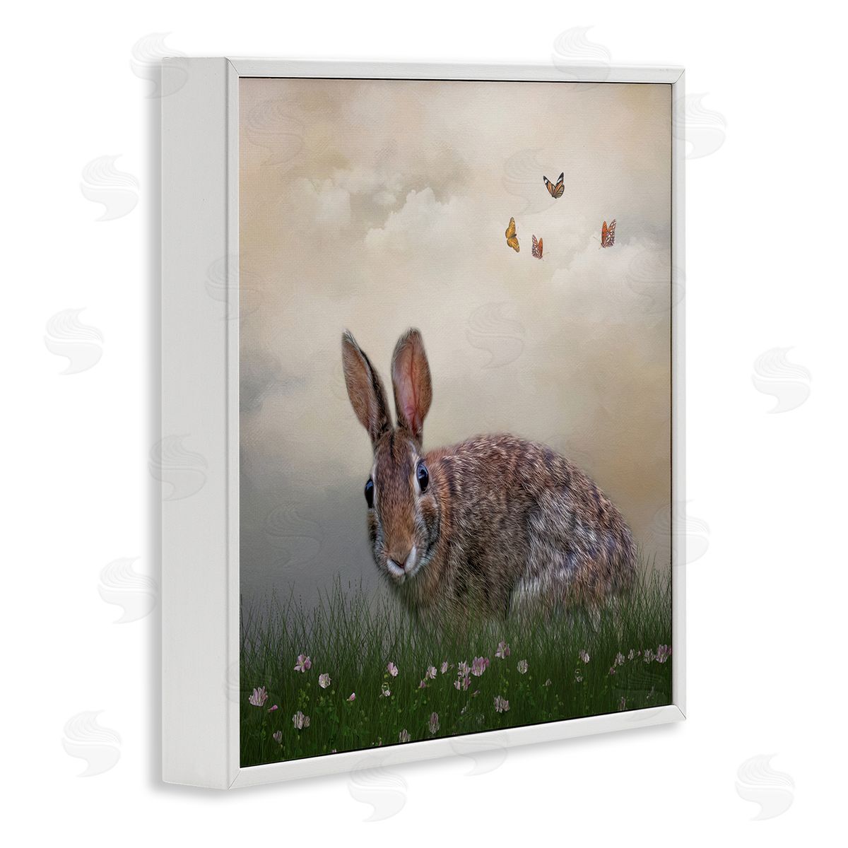 Kelley Parker Spring Rabbit Meadow Butterflies White Framed Glicee Wall Art Print
