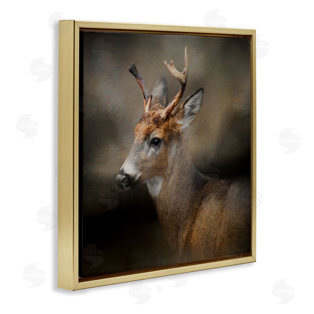 Kelley Parker Woodland Deer Nature Photography Gold Floating Frame Canvas Wall Art Print