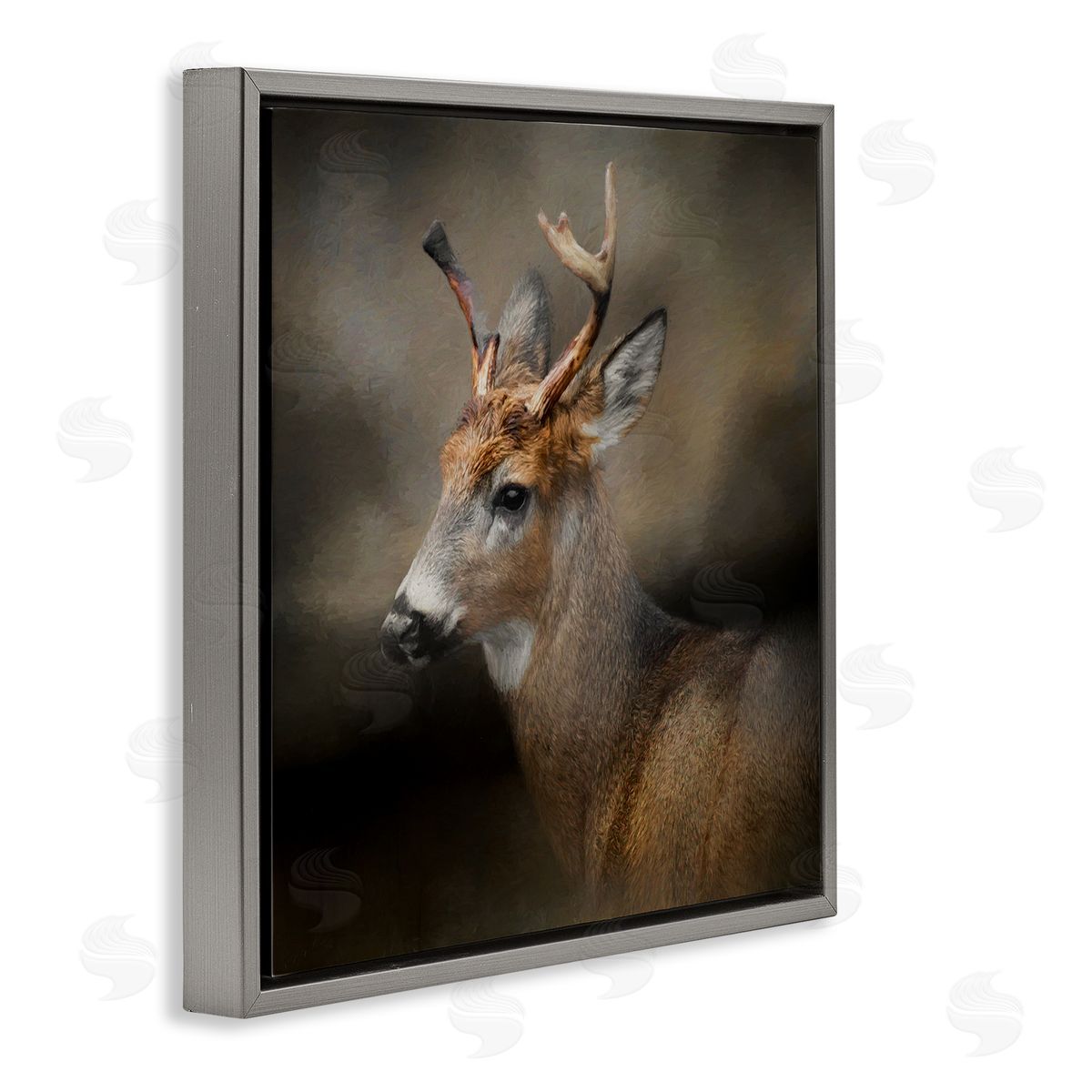Kelley Parker Woodland Deer Nature Photography Gray Floating Frame Canvas Wall Art Print