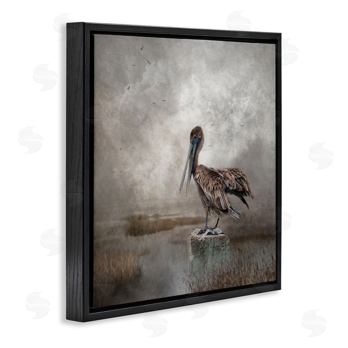 Kelley Parker Pelican Bird Waterside Marsh Black Floating Frame Canvas Wall Art Print