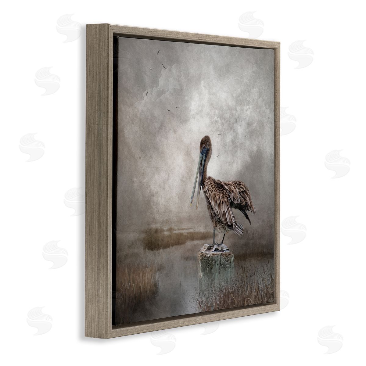 Kelley Parker Pelican Bird Waterside Marsh Brown Floating Frame Canvas Wall Art Print