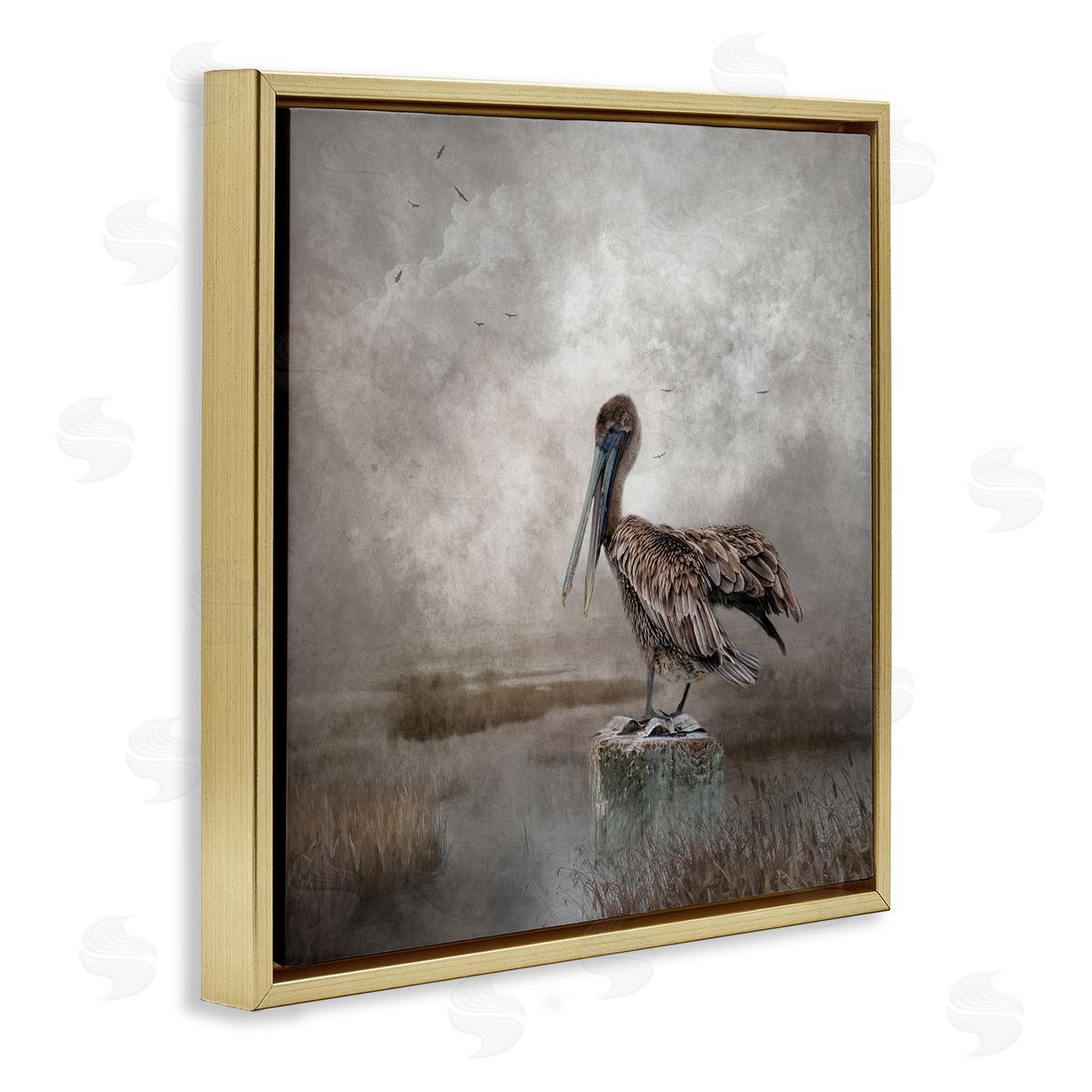 Kelley Parker Pelican Bird Waterside Marsh Gold Floating Frame Canvas Wall Art Print