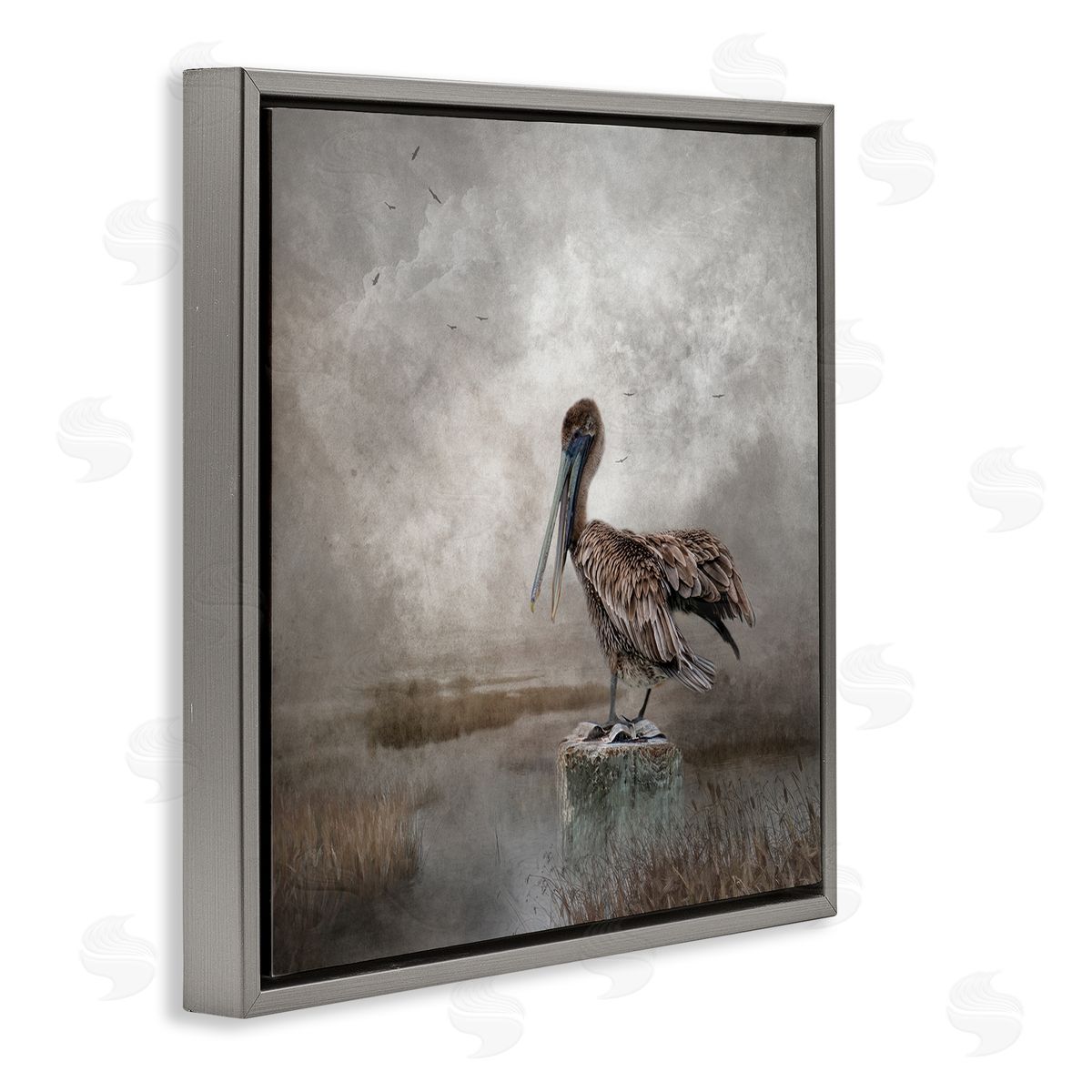 Kelley Parker Pelican Bird Waterside Marsh Gray Floating Frame Canvas Wall Art Print