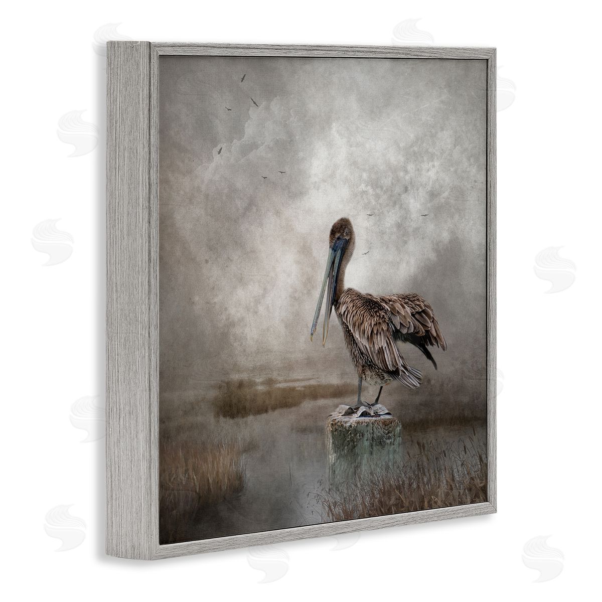 Kelley Parker Pelican Bird Waterside Marsh Gray Framed Glicee Wall Art Print