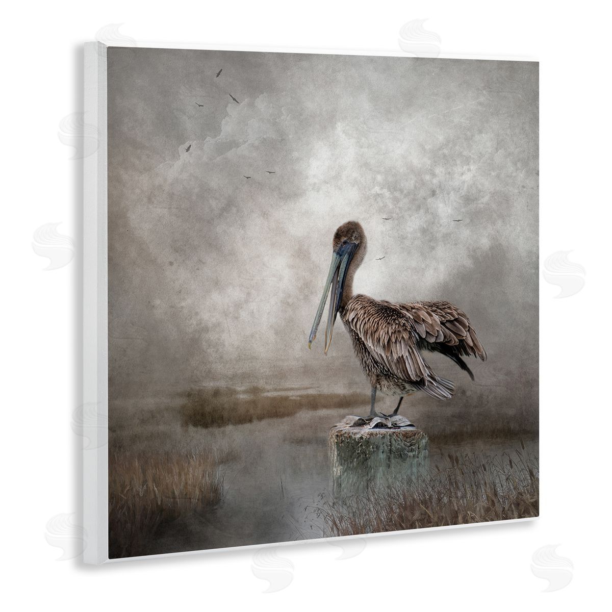 Kelley Parker Pelican Bird Waterside Marsh Wooden Wall Plaque Art Print